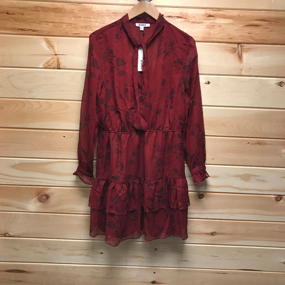 3 for $50 BB Dakota Red Chiffon Tie Neck Dress - Picture 2 of 2